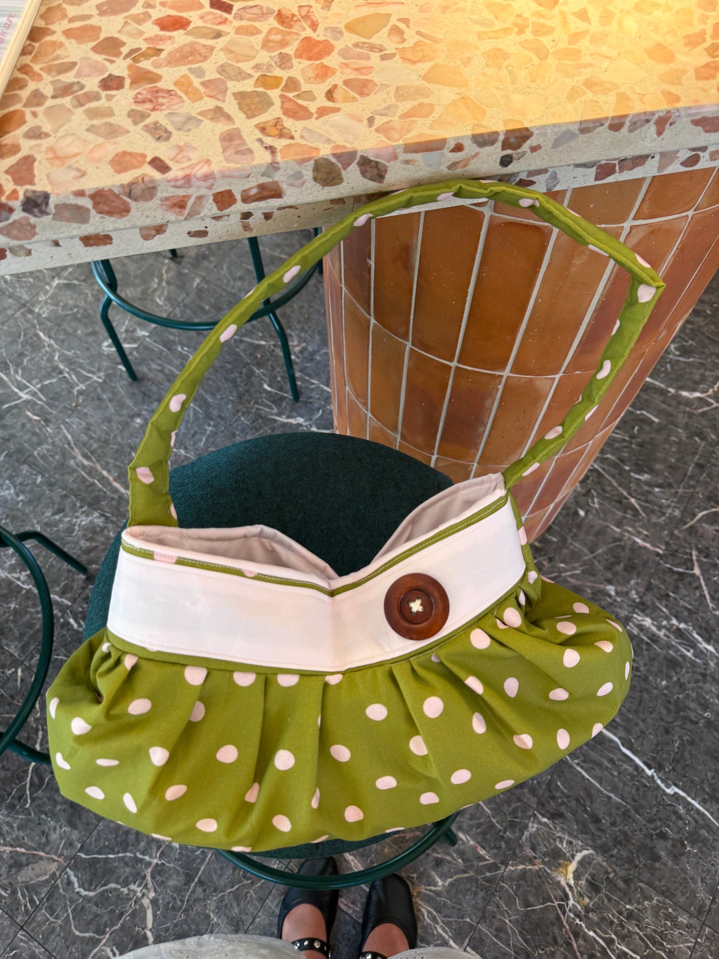 Handmade Cotton Button Bag | green Shoulder Tote Bag for Women