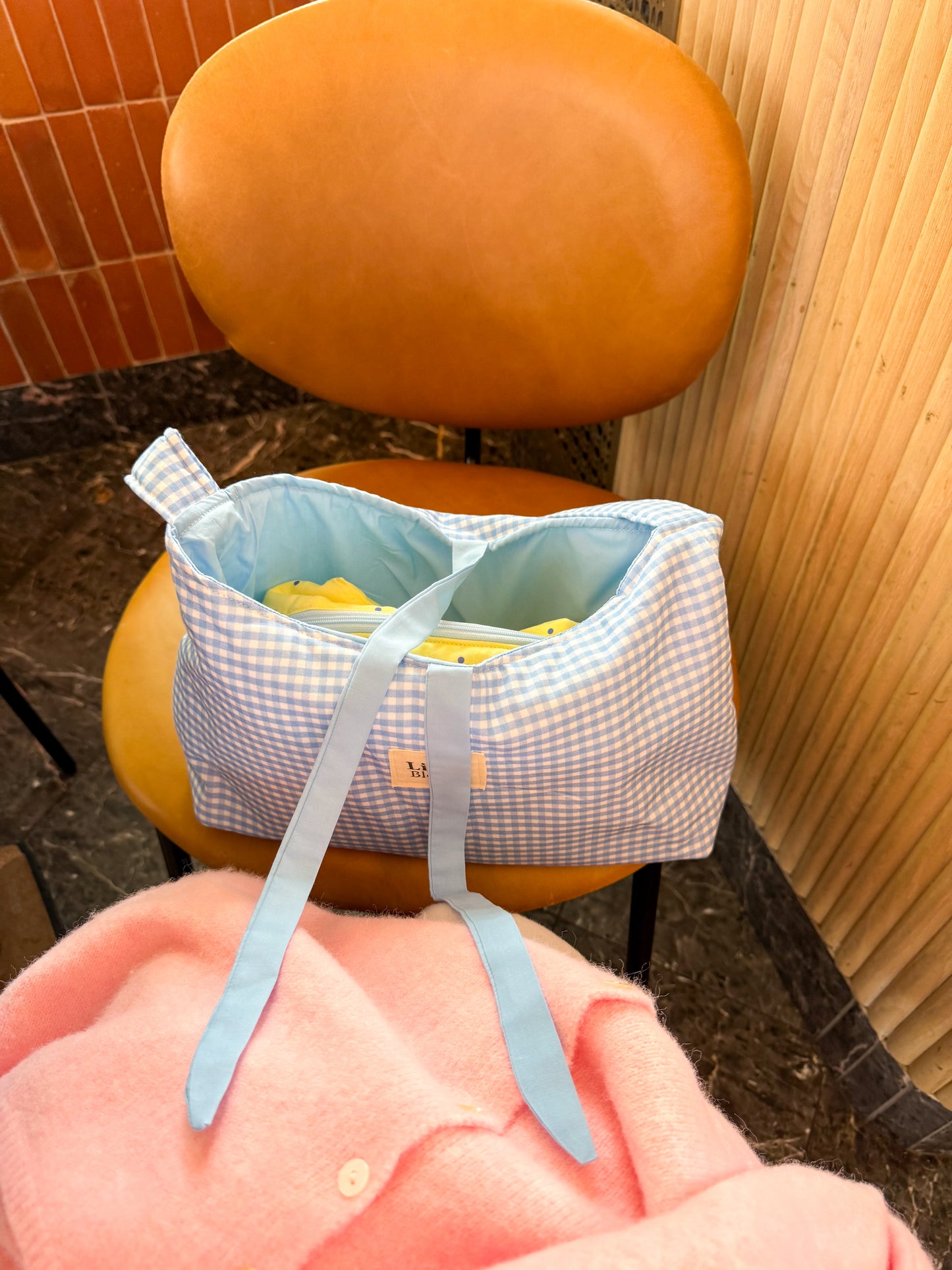 Handmade Cotton Shoulder Bag: blue gingham Bag for Women