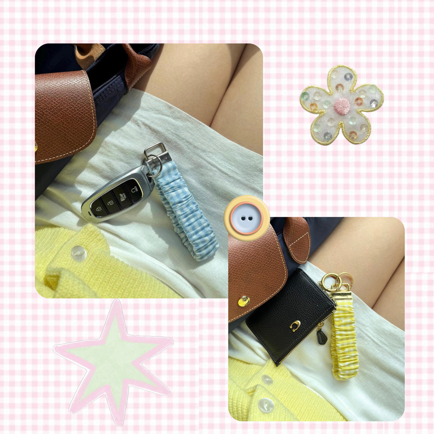 Wristlet Keychain,Gingham Keychain