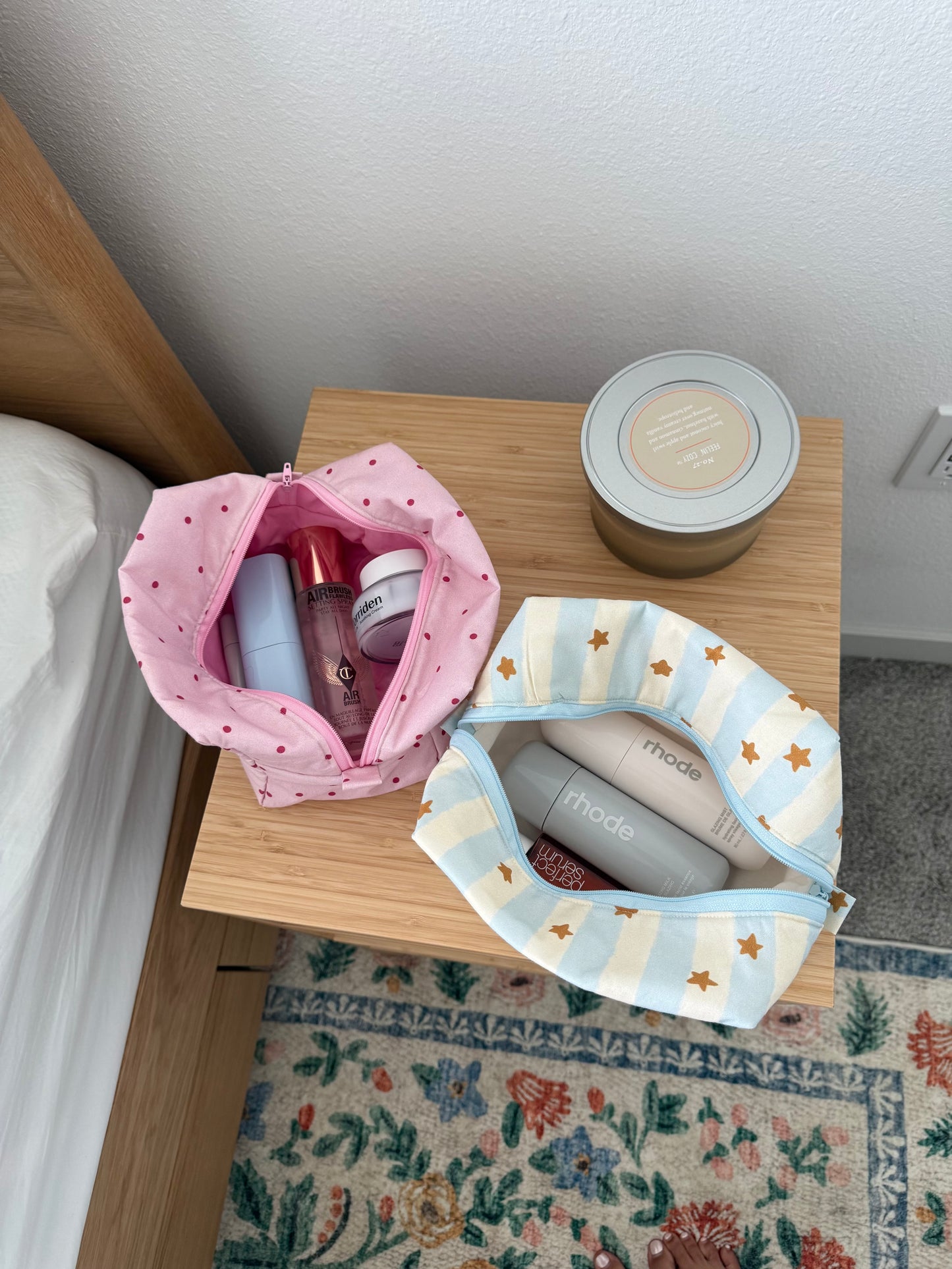 Handmade Cotton Makeup Pouch: Travel Toiletry Cosmetic Zipper Pouch