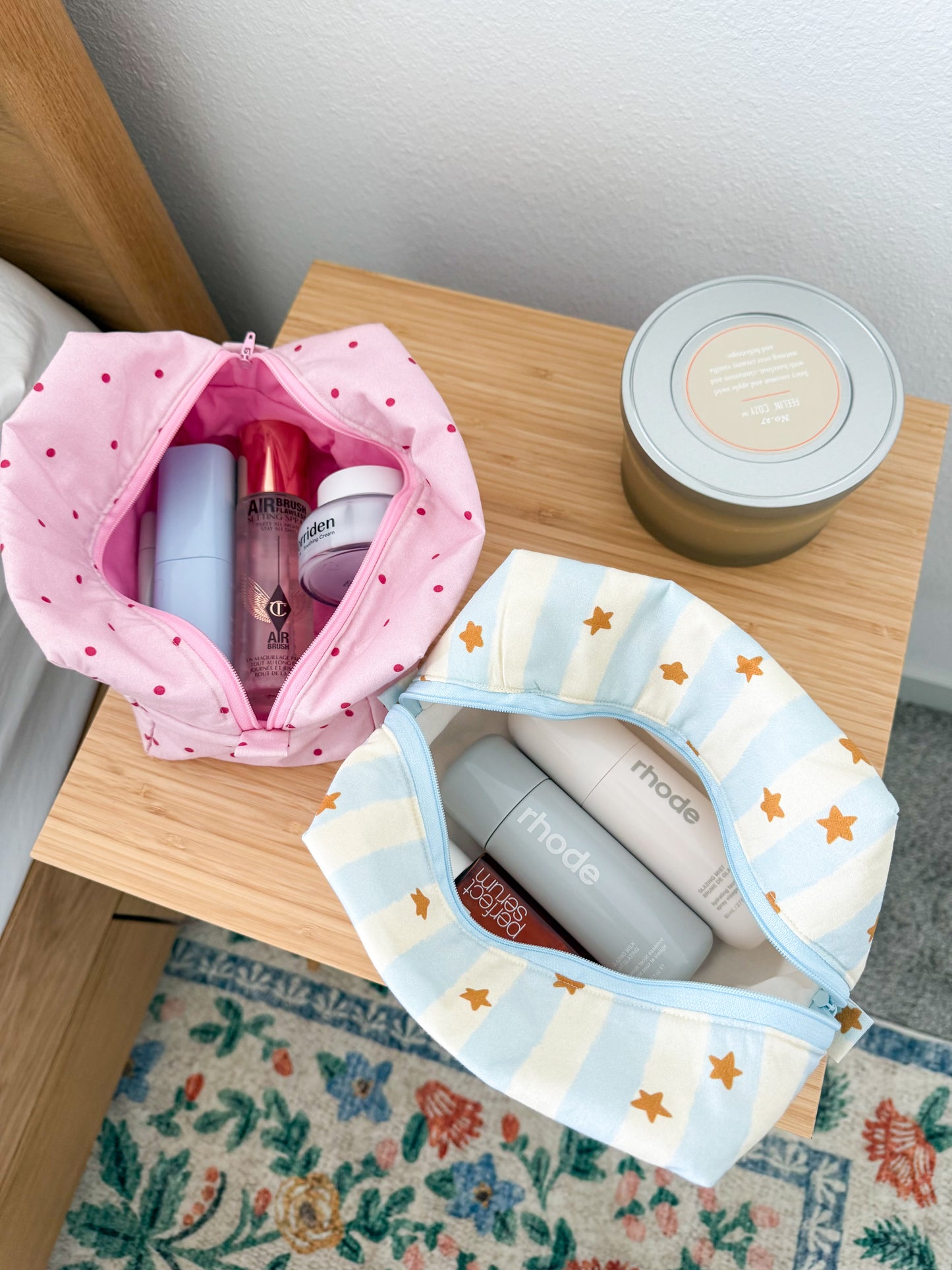 Handmade Cotton Makeup Pouch: Travel Toiletry Cosmetic Zipper Pouch