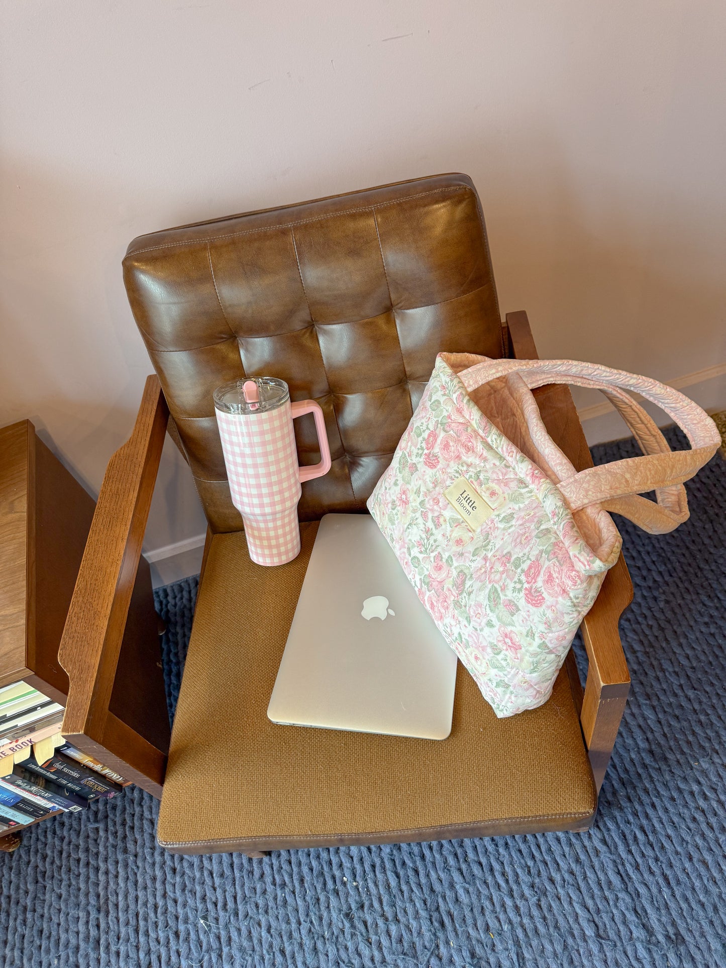 Pink Floral Quilted Tote Bag | Padded Cotton Shoulder Bag for Women