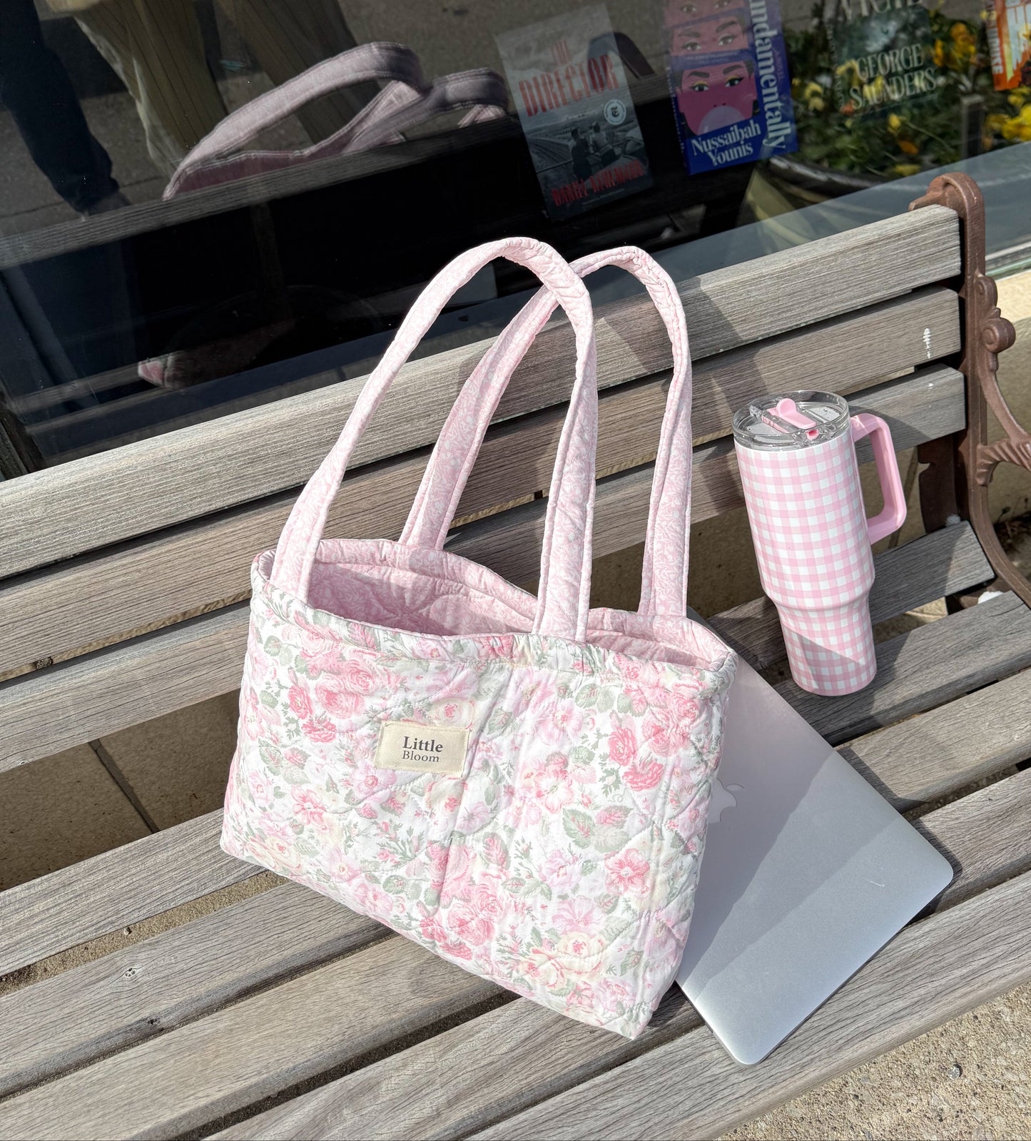 Pink Floral Quilted Tote Bag | Padded Cotton Shoulder Bag for Women