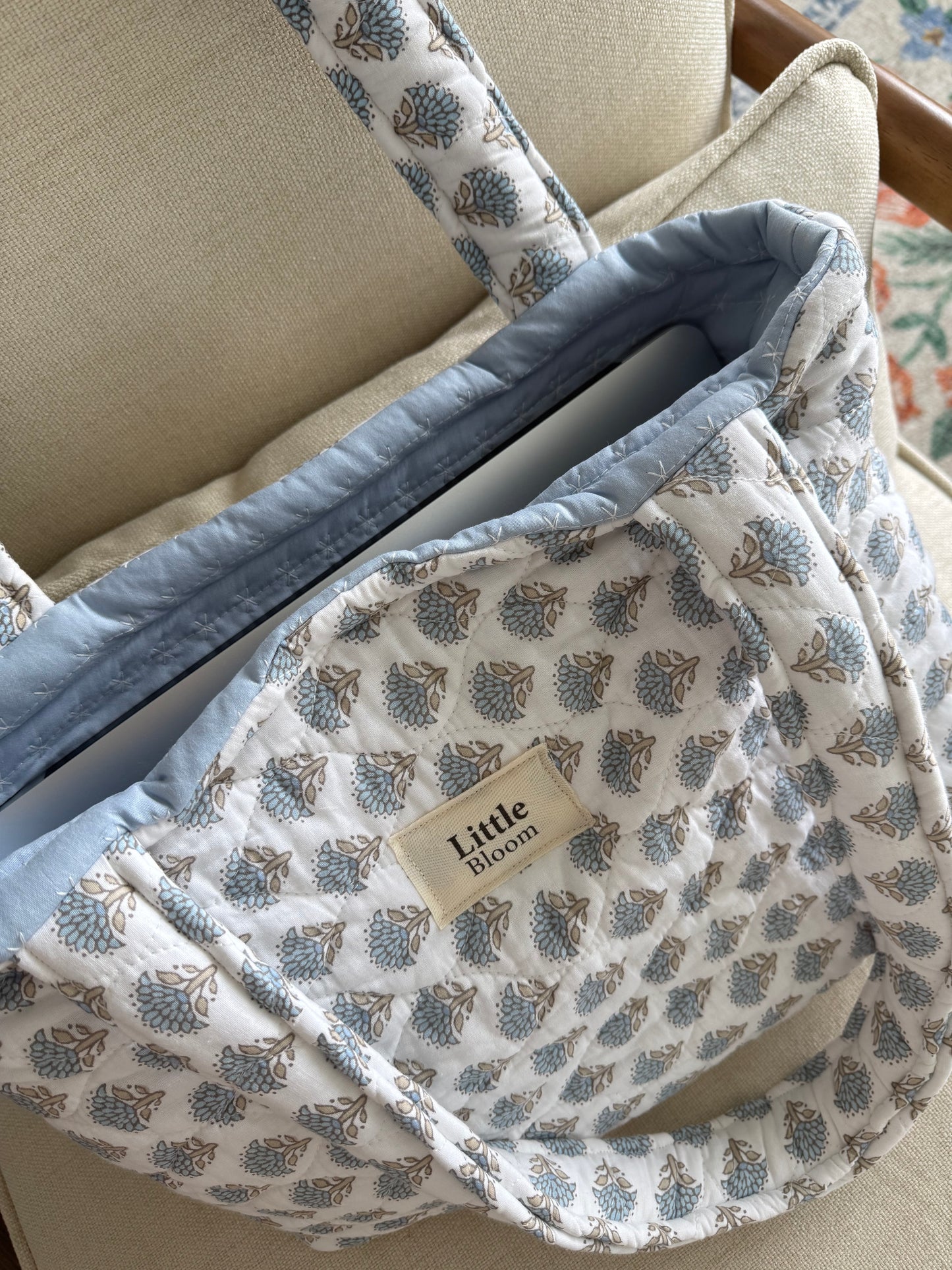 Floral Quilted Tote Bag | Padded Cotton Shoulder Bag for Women