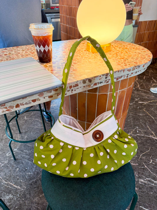 Handmade Cotton Button Bag | green Shoulder Tote Bag for Women