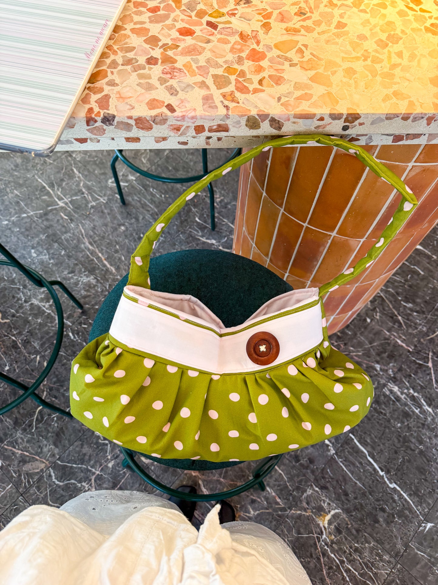Handmade Cotton Button Bag | green Shoulder Tote Bag for Women