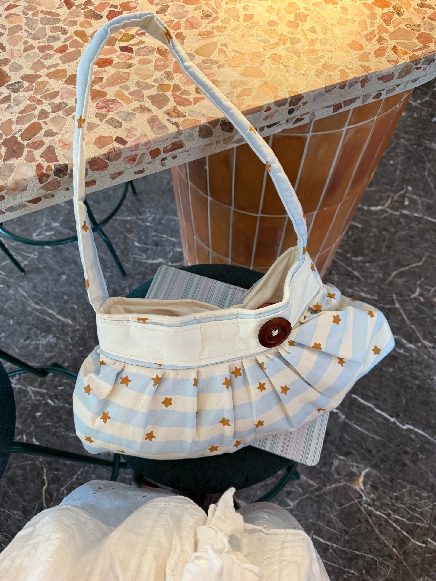 Handmade Cotton Button Bag | blue Shoulder Tote Bag for Women