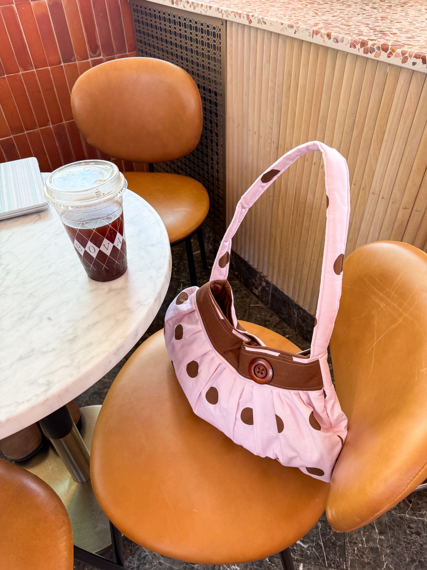 Handmade Cotton Button Bag | pastel pink Shoulder Tote Bag for Women