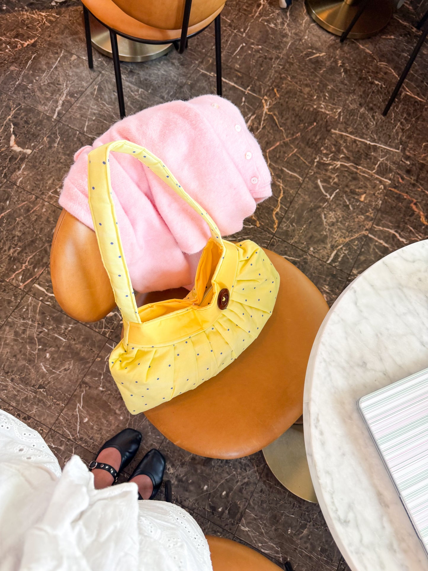 Handmade Cotton Button Bag | Yellow Shoulder Tote Bag for Women