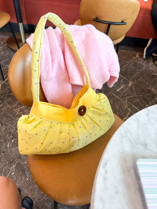 Handmade Cotton Button Bag | Yellow Shoulder Tote Bag for Women