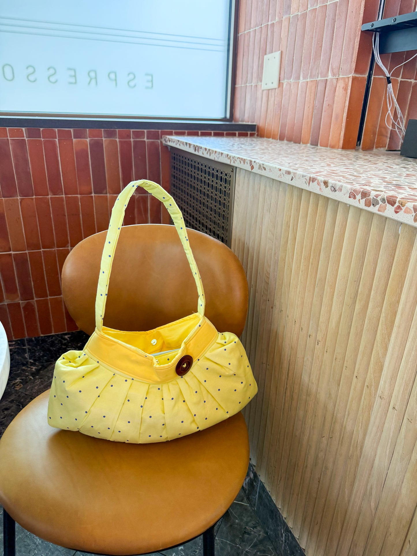 Handmade Cotton Button Bag | Yellow Shoulder Tote Bag for Women