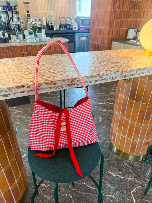 Handmade Cotton Shoulder Bag: red gingham Bag for Women