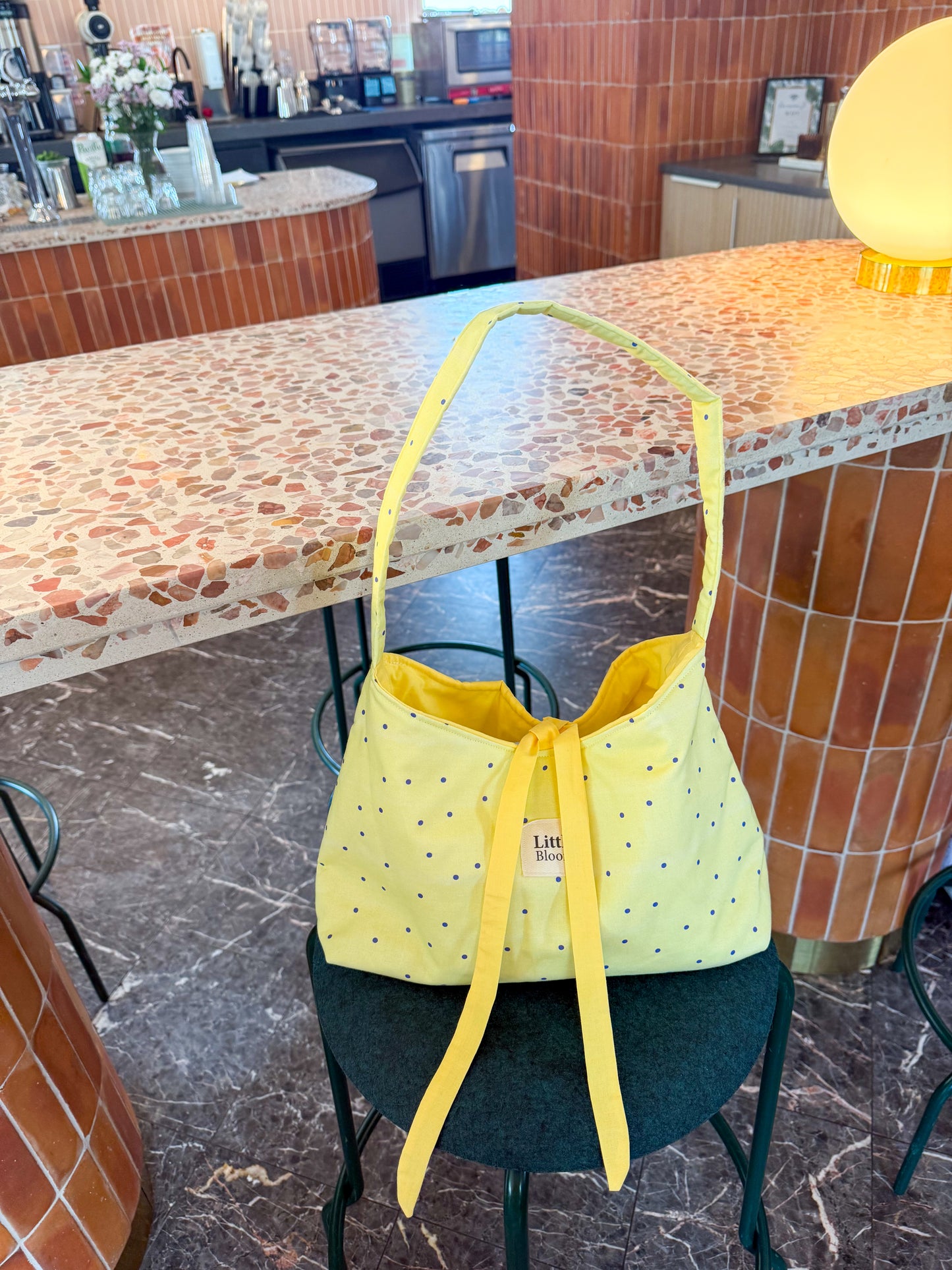 Handmade Cotton Shoulder Bag: yellow polka dot Bag for Women