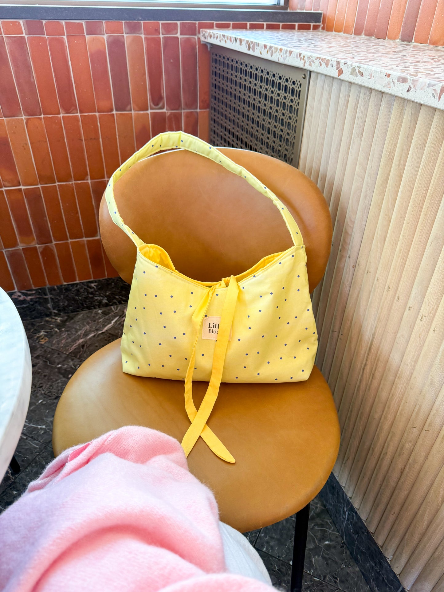 Handmade Cotton Shoulder Bag: yellow polka dot Bag for Women