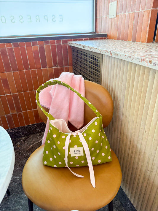 Handmade Cotton Shoulder Bag: green Polka Dot Tote Bag for Women