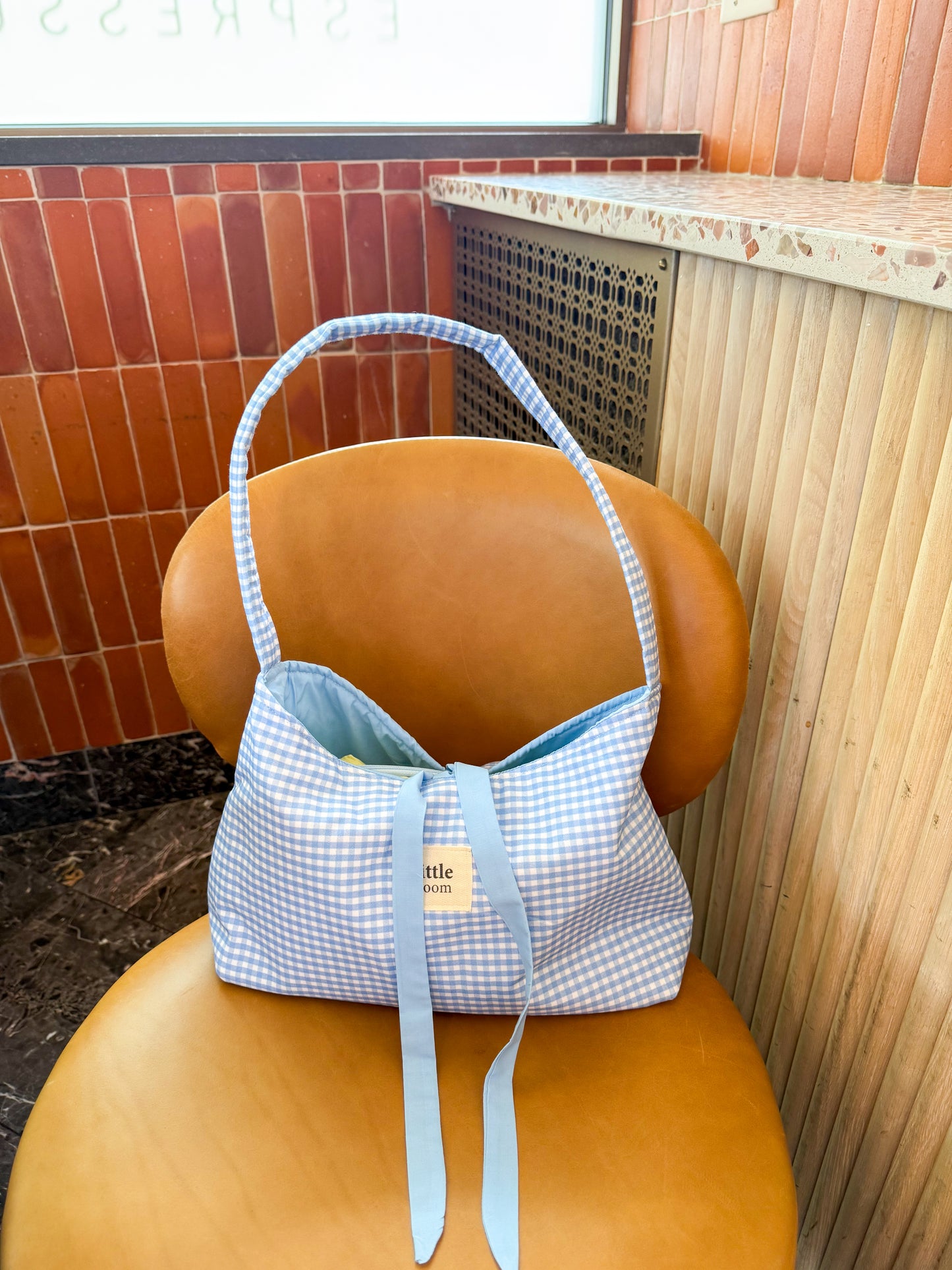 Handmade Cotton Shoulder Bag: blue gingham Bag for Women