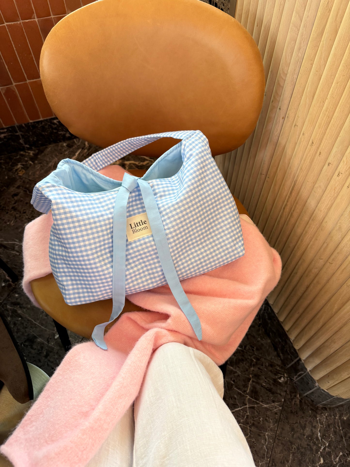 Handmade Cotton Shoulder Bag: blue gingham Bag for Women