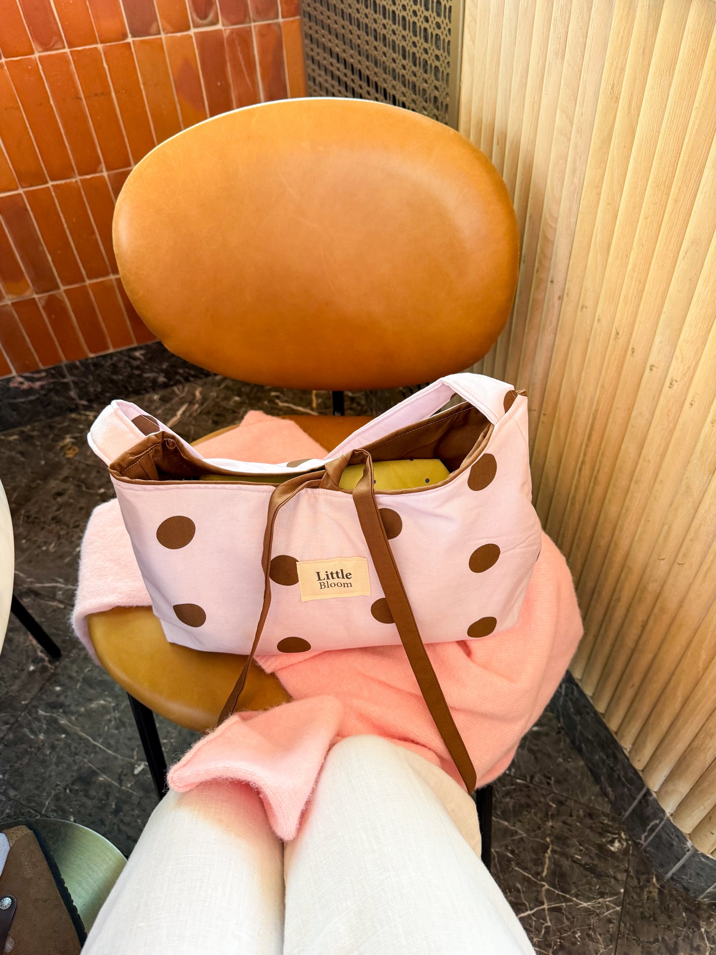 Handmade Cotton Shoulder Bag: Pink Polka Dot Tote Bag for Women