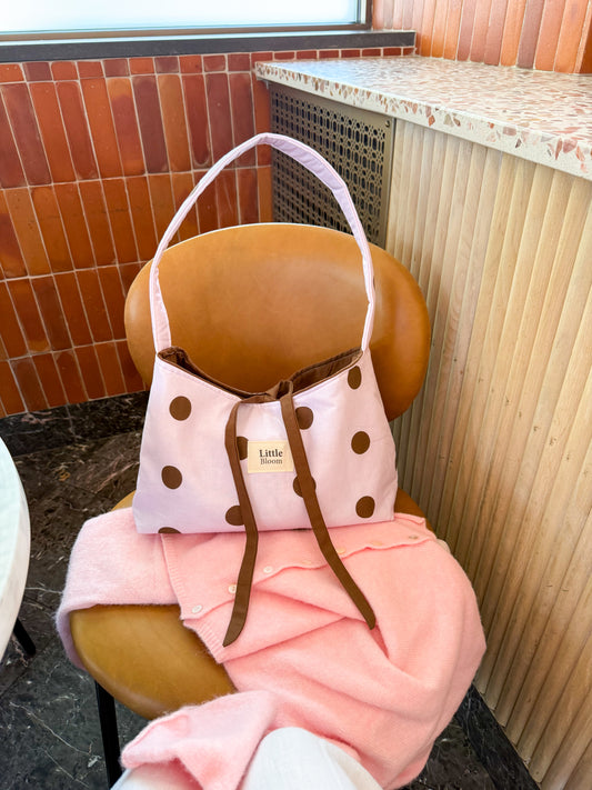 Handmade Cotton Shoulder Bag: Pink Polka Dot Tote Bag for Women