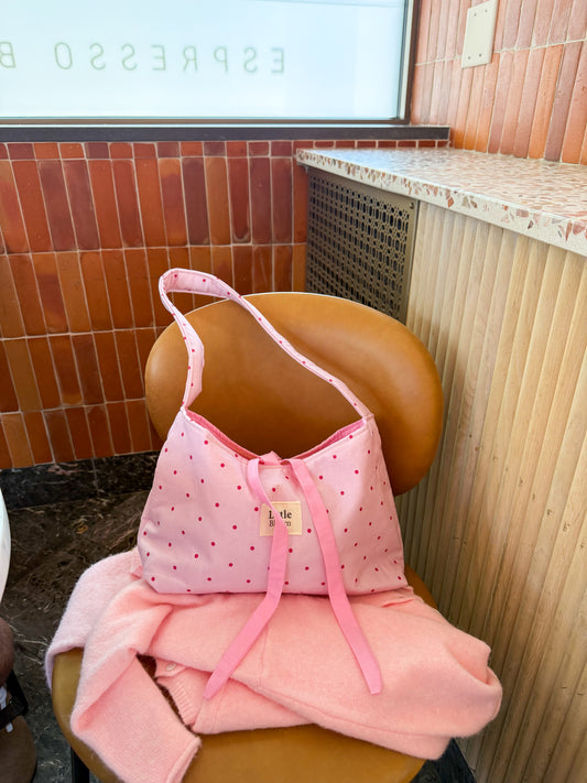 Handmade Cotton Shoulder Bag: Pink Polka Dot Tote Bag for Women