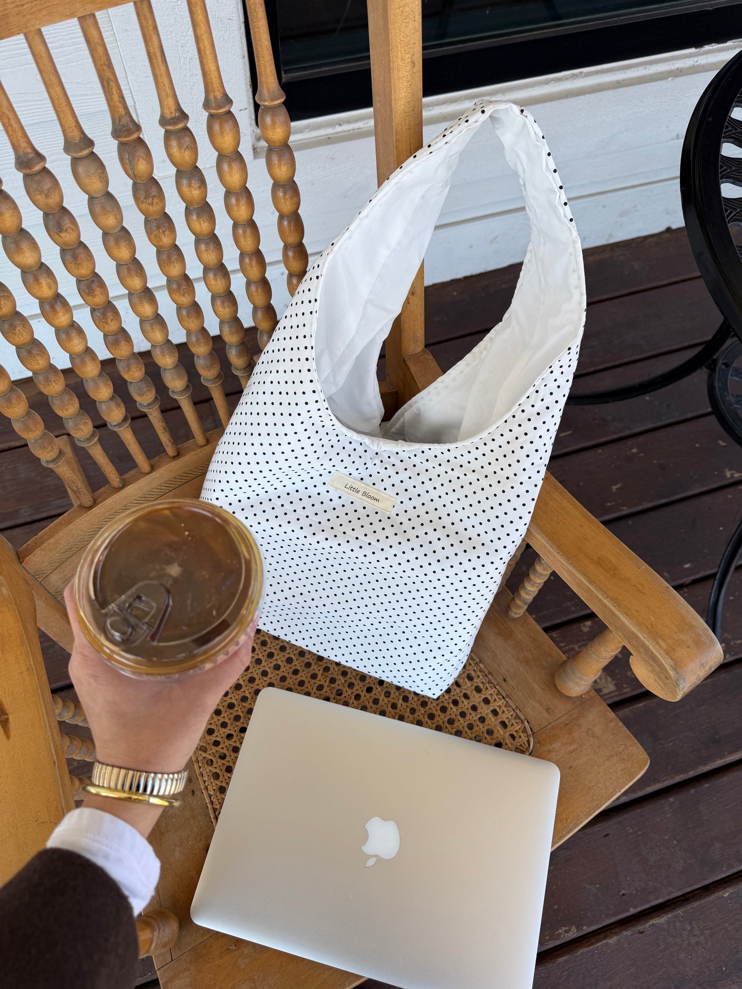 White polka dot bag