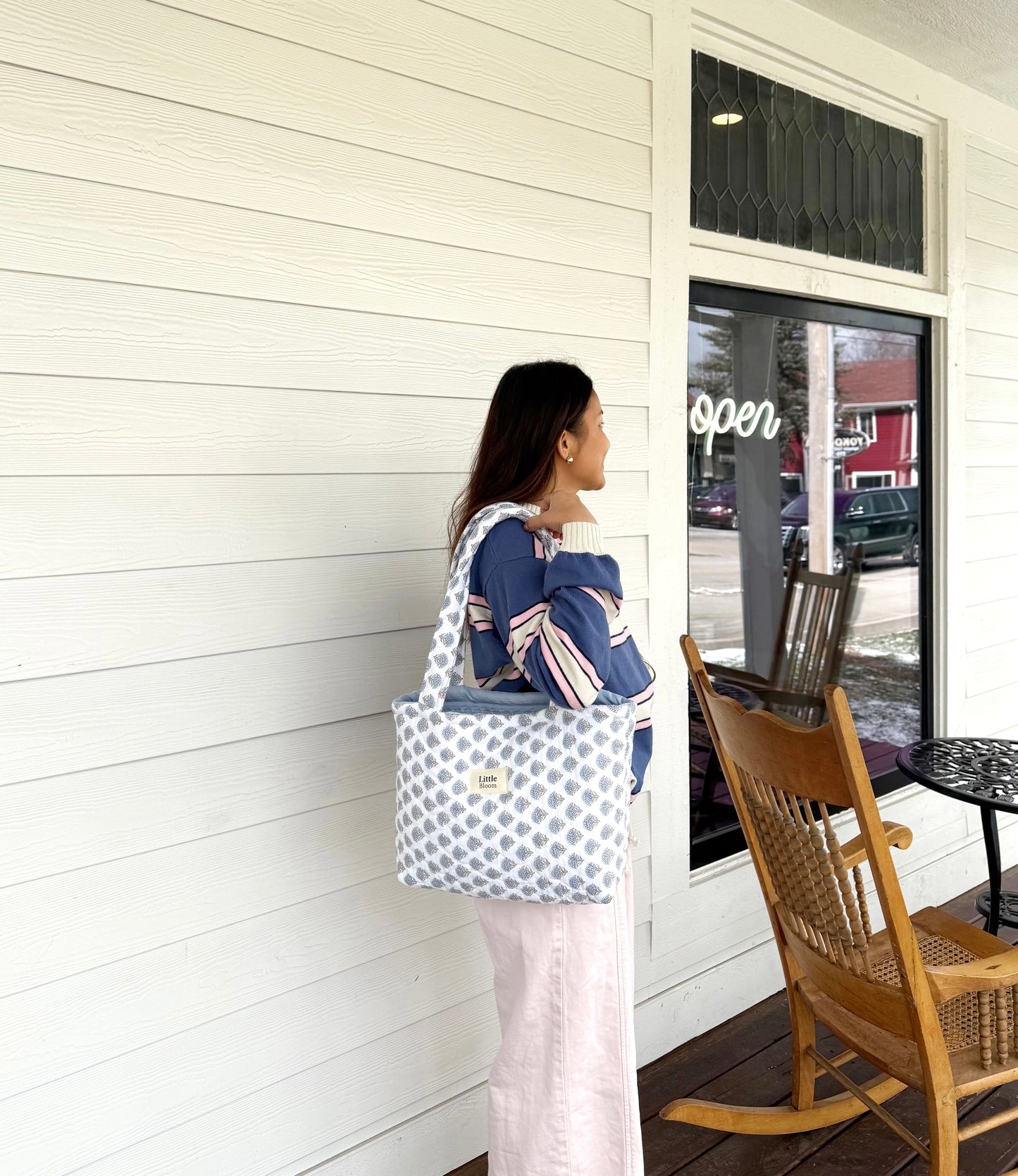 Floral Quilted Tote Bag | Padded Cotton Shoulder Bag for Women