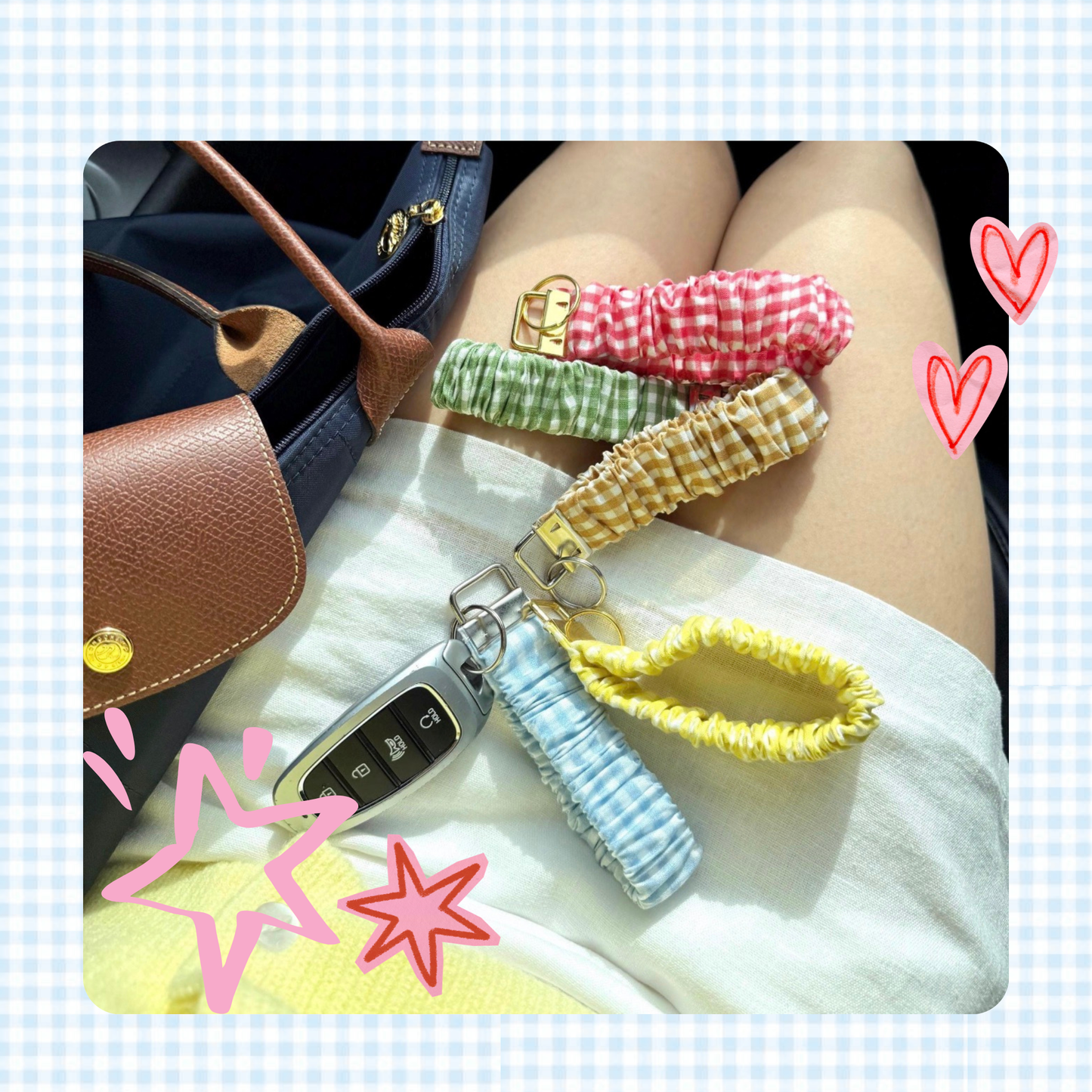 Wristlet Keychain,Gingham Keychain