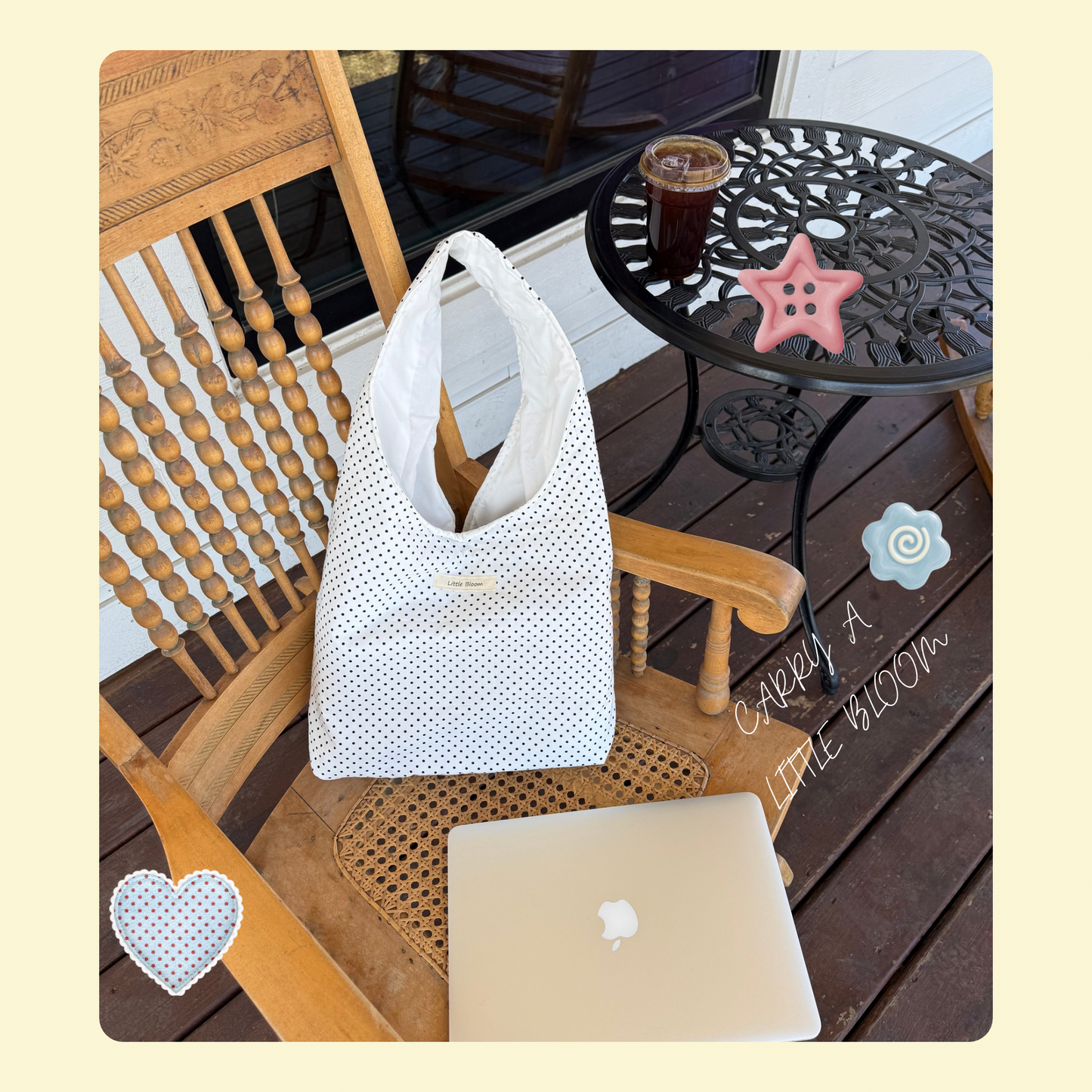 White polka dot bag